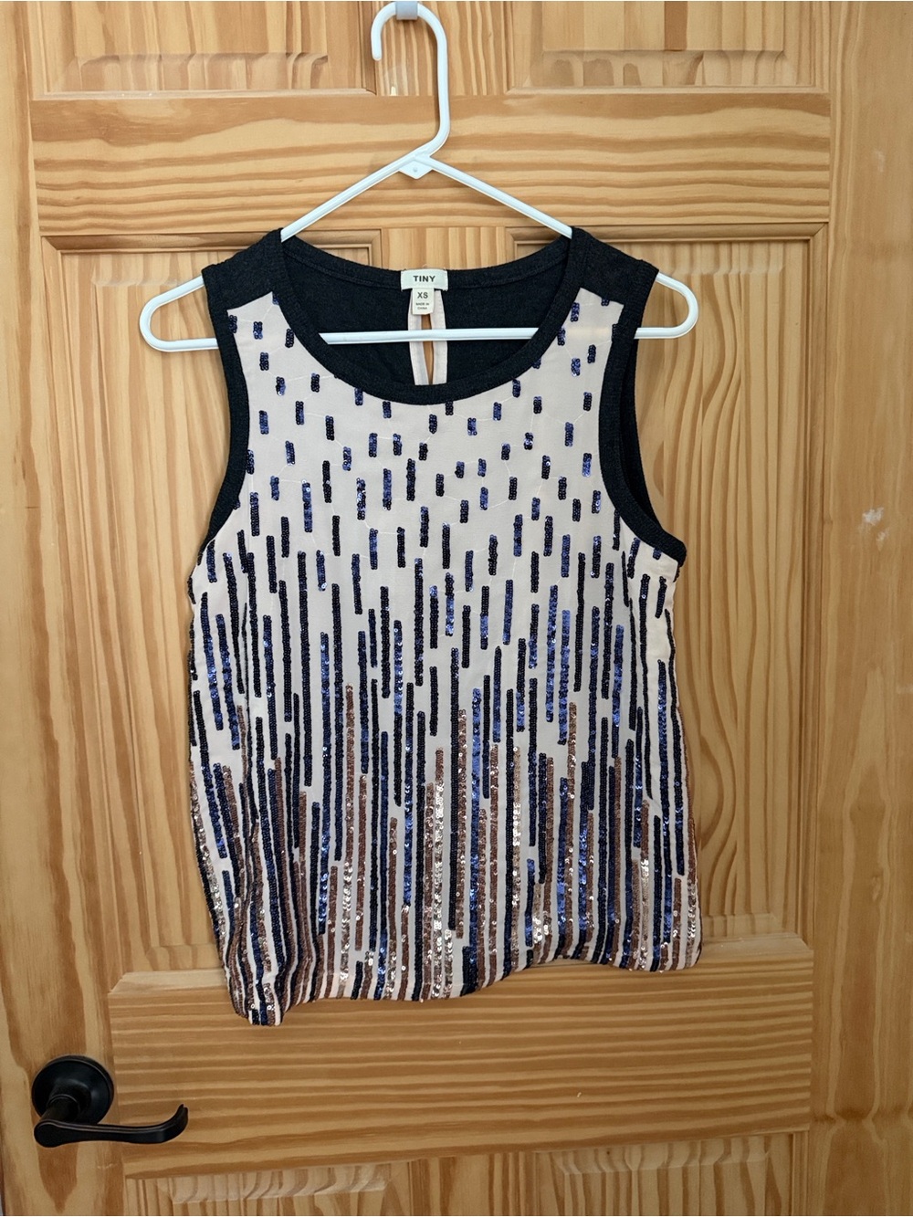 Anthropologie - Tiny brand. Sleeveless Sequin Stripe Top in Black and Cream